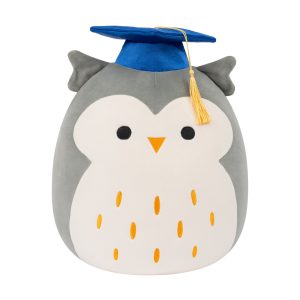 Squishmallows 12" Hoot the Grey Owl with Blue Graduation Cap | Jazwares